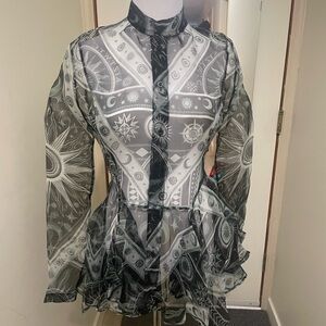 KTZ Sheer Black and White Patterned Women's Blouse